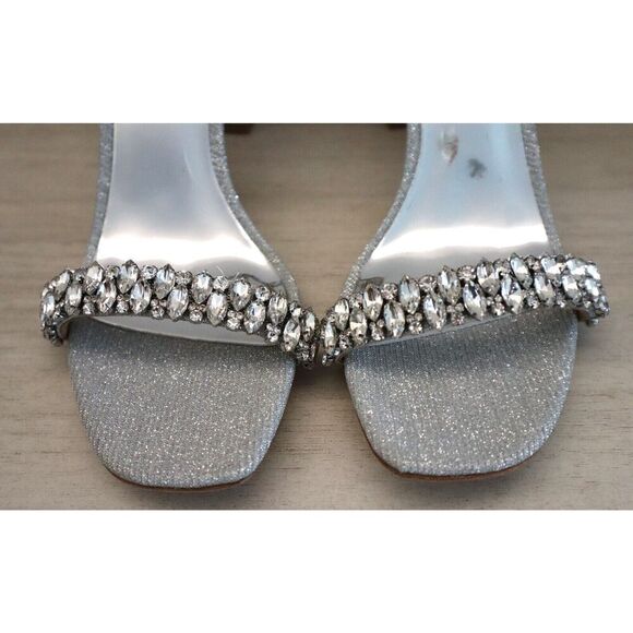 Badgley Mischka Women's Sz 6.5 Silver Embellished Harriet Open Toe Heels - Picture 6 of 10